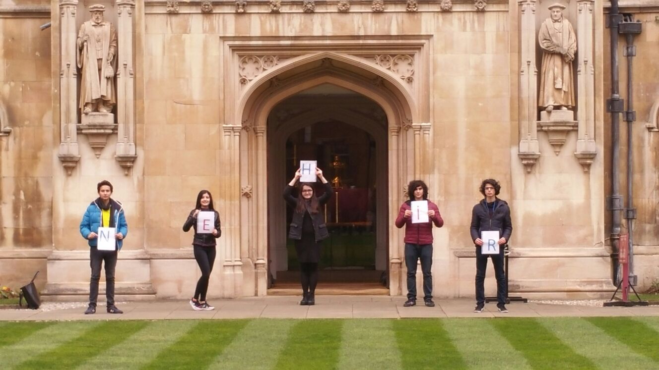 Students at a Cambridge college entrance